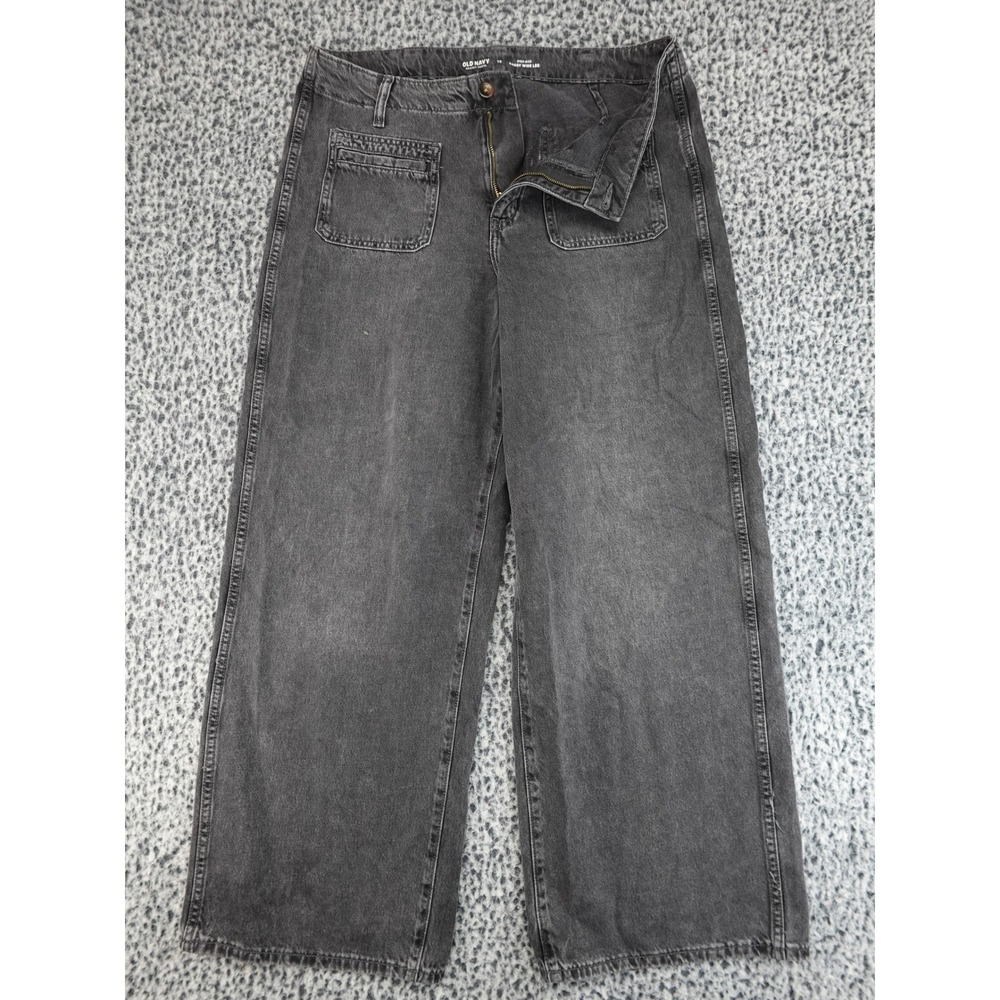 Old Navy Jeans Women 12 Black Excellent Baggy‎ Wide Leg High Rise Drapey Denim